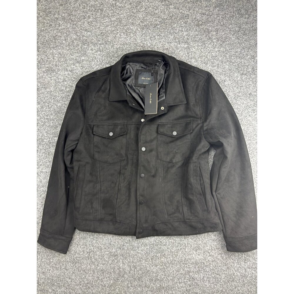 Porter & Ash Jacket Mens Large Black Faux Suede Bomber Snap‎ Front Pockets Lined